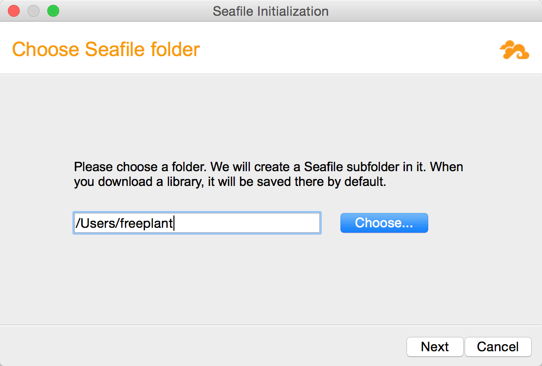 Selecting a folder to store Seafile data